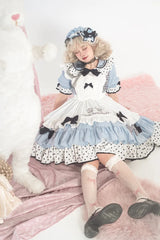 Little Twin Stars Bowknot Details Ruffle Trim Short Sleeves Lolita OP Color Blue