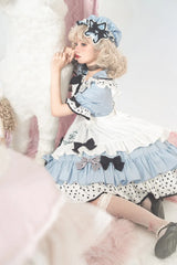 Little Twin Stars Bowknot Details Ruffle Trim Short Sleeves Lolita OP Color Blue