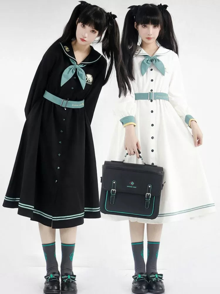 Ginkgo Leaves Embroidery Black Dress Sailor Collar Hatsune Miku Collab