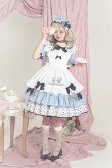 Little Twin Stars Bowknot Details Ruffle Trim Short Sleeves Lolita OP Color Blue