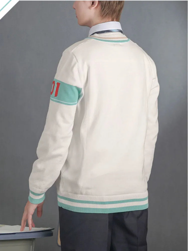 Hatsune Miku Pattern White V-neck Sweater