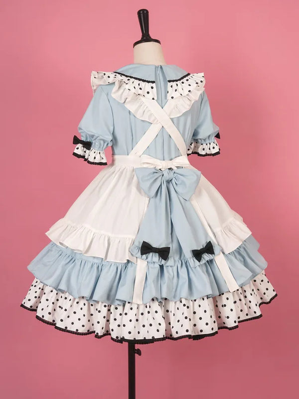 Little Twin Stars Bowknot Details Ruffle Trim Short Sleeves Lolita OP Color Blue