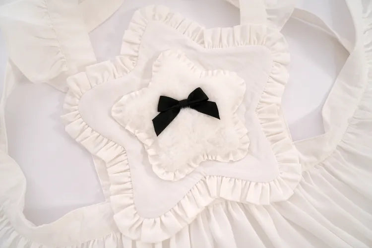 Little Twin Stars Bowknot Details Ruffle Trim Apron White/Pink