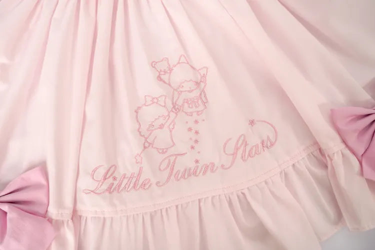 Little Twin Stars Bowknot Details Ruffle Trim Apron White/Pink