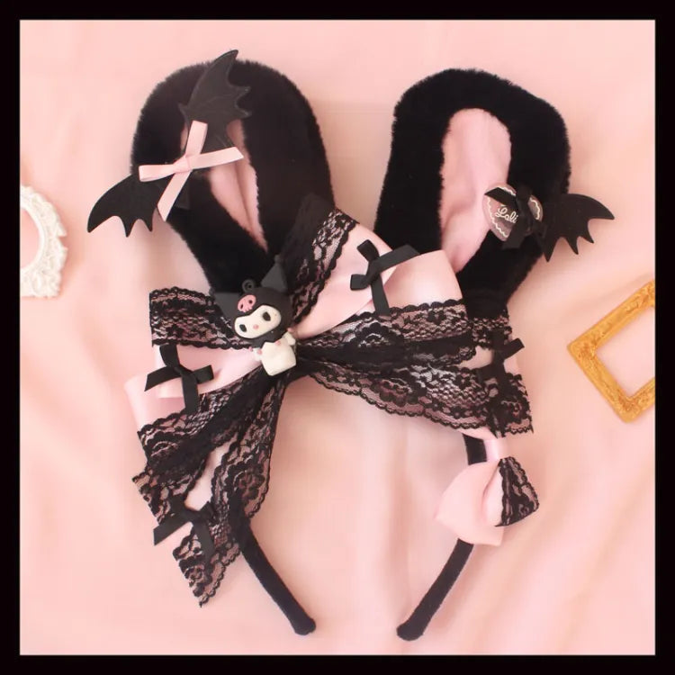 Kuromi Inspired Lace Bowknot Bunny Ears