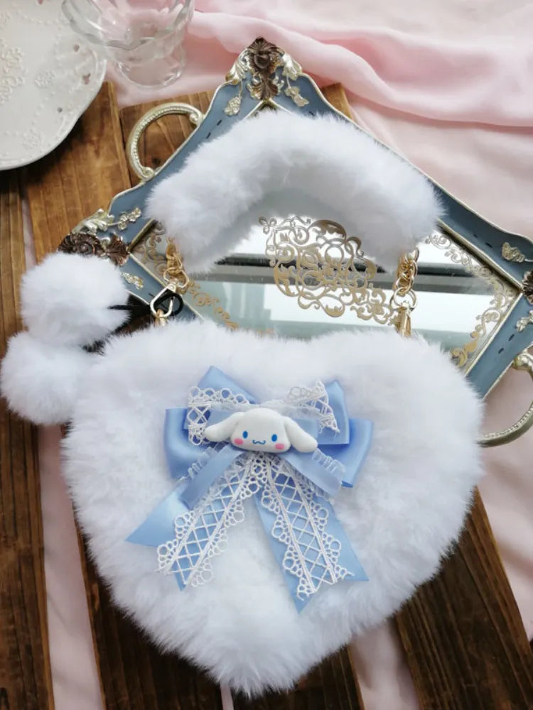 Cinnamoroll Inspired Heart Shape Bowknot Plush Bag