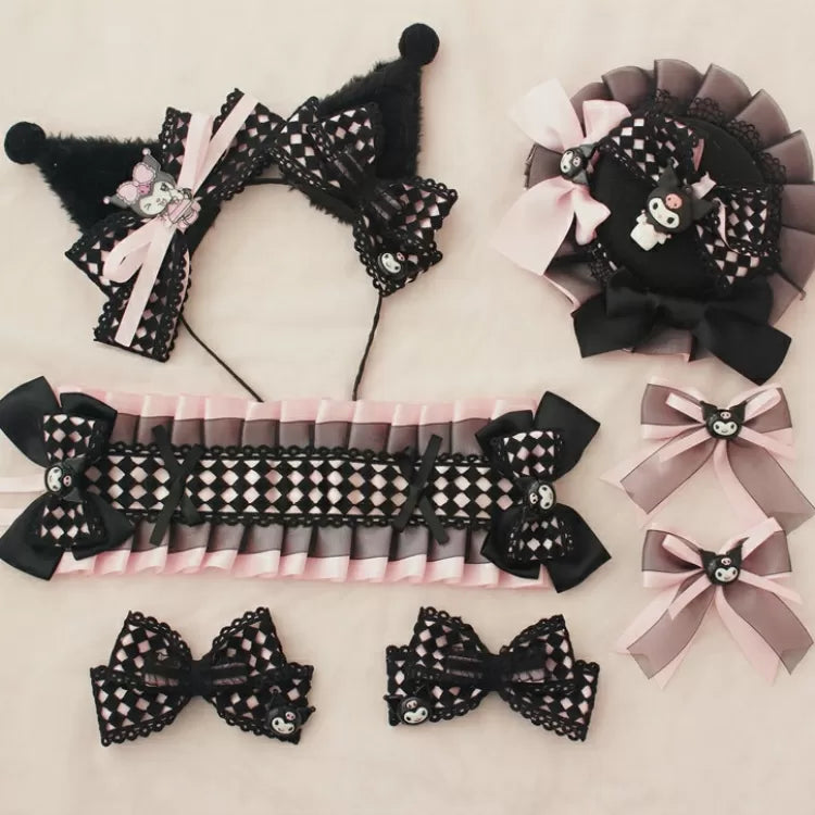 Kuromi Inspired Diamond Pattern KC/Hairclip/Hairband/Mini Hat/Choker