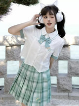 Hatsune Miku Collab Orchid Embroidery Pleated Skirt Green Plaid JK Uniforms